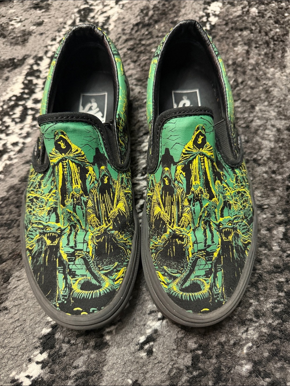 Vans Green and Yellow Graphic Slip-On Loafers